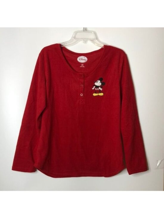 Disney Tops - Disney Womens Red Mickey Mouse Fleece Long Sleeve Top L LARGE